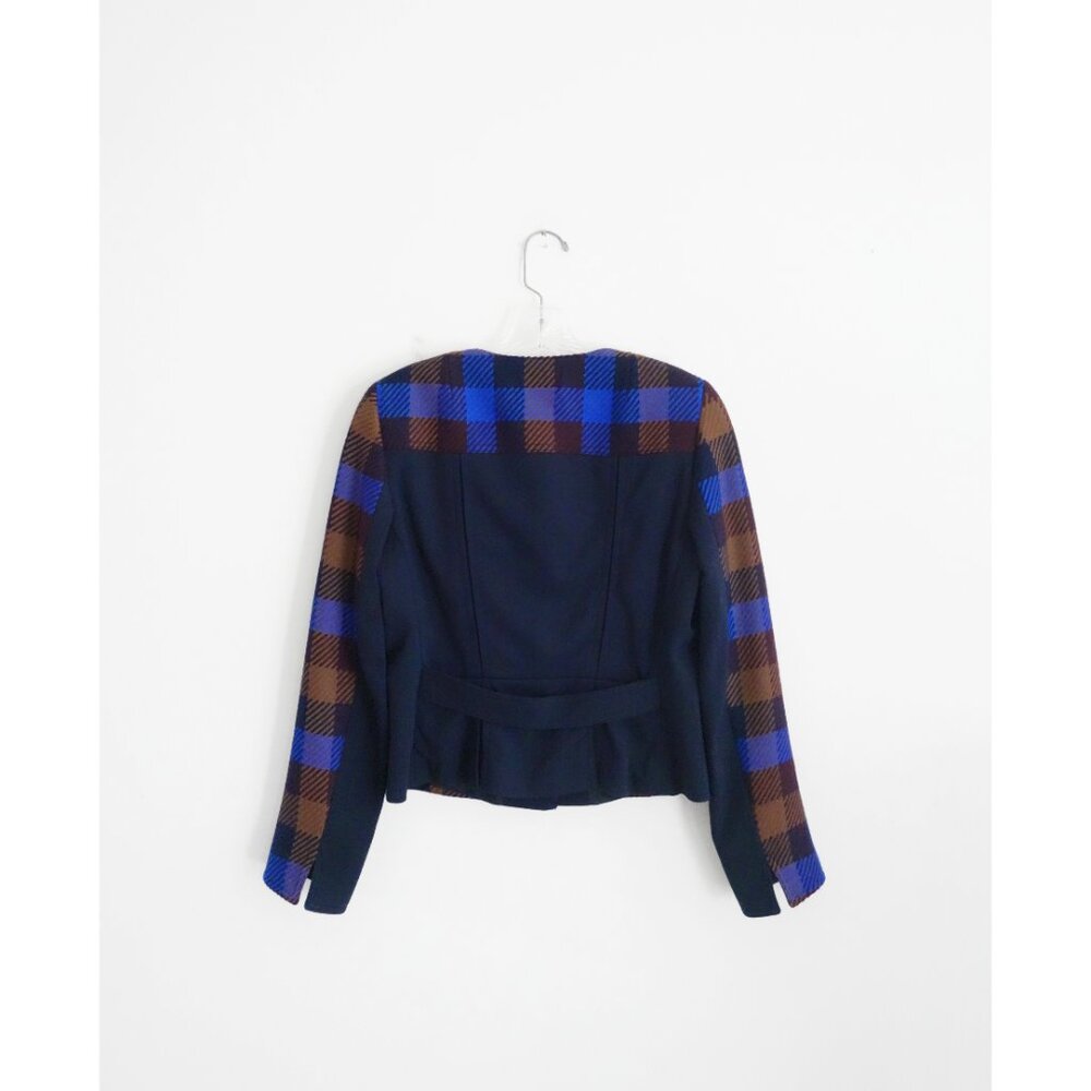 Akris Punto Blue Black Brown Plaid Wool Blazer size DE 38 US 8 - Picture 6 of 7